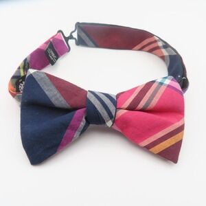 Express Bow Tie Pink Blue Plaid 2.5" Wide Pre Tied Cotton